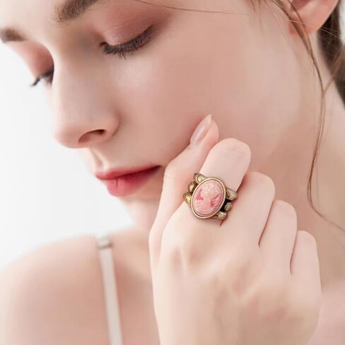 NewZenro Antique Cameo Oval Statement Band Ring for Women Victorian Portrait Beauty Lady Queen Engagement Anniversary Finger Rings Comfort Fit Vintage Trendy Jewelry for Her Bff Size 8 in Kuwait