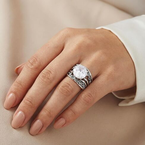 JEAN RACHEL JEWELRY 925 Sterling Silver Oval CZ Floral Ring - Boho Chic Clear Cubic Zirconia Wide Band Statement Ring with Leaf Accents in Saudi Arabia