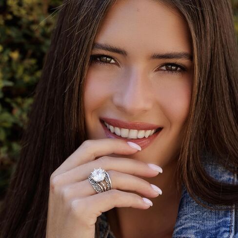 JEAN RACHEL JEWELRY 925 Sterling Silver Oval CZ Floral Ring - Boho Chic Clear Cubic Zirconia Wide Band Statement Ring with Leaf Accents in Saudi Arabia