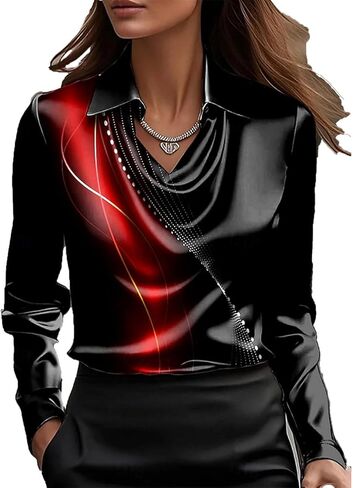 Womens Satin Cowl Neck Blouse Long Sleeve Dressy Pullover Elegant Silk Shirts Business Casual Office Work Tops in Kuwait