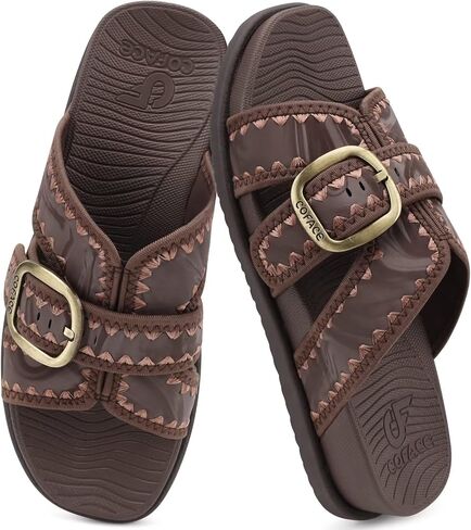COFACE Women's Flat Sandals Summer Beach 2026 Trendy Dressy Walking Sandals with Arch Support Outdoor Slides for Women Plantar Fasciitis Relif Slides in Saudi Arabia
