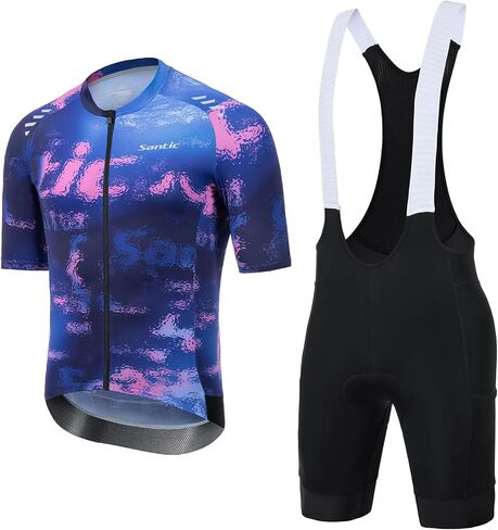 Santic Men's Cycling Jersey Set Bike Jersey Set Quick-Dry Bib Bicycle Jersey Zipper Pocket Short Sleeves Cycling Kits in Kuwait