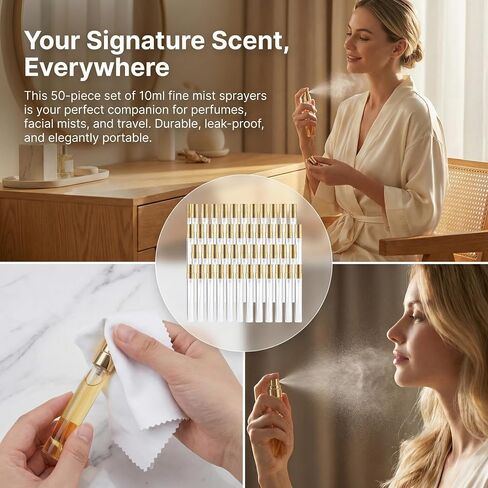 50Pcs 10ml Mini Spray Bottles, Empty Clear Glass Mist Spray Bottle Refillable Mini Perfume Atomizer Travel Sample Bottle Lids Fine Mist Perfume Atomizer Makeup Container in Saudi Arabia