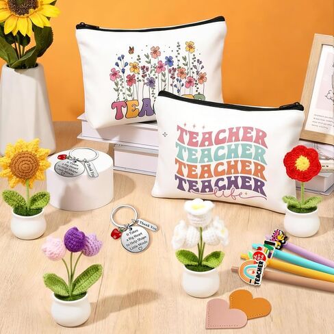 Fayoo 20 Pcs Teacher Appreciation Gifts Bulk-4 Pack Thank You Teacher Gifts with Comestic Bags Keychains Pens Crochet Flowers for Graduation Birthday End of Year Teacher Appreciation Week in Saudi Arabia