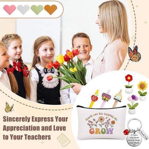 Fayoo 20 Pcs Teacher Appreciation Gifts Bulk-4 Pack Thank You Teacher Gifts with Comestic Bags Keychains Pens Crochet Flowers for Graduation Birthday End of Year Teacher Appreciation Week in Saudi Arabia