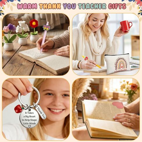 Fayoo 20 Pcs Teacher Appreciation Gifts Bulk-4 Pack Thank You Teacher Gifts with Comestic Bags Keychains Pens Crochet Flowers for Graduation Birthday End of Year Teacher Appreciation Week in Saudi Arabia