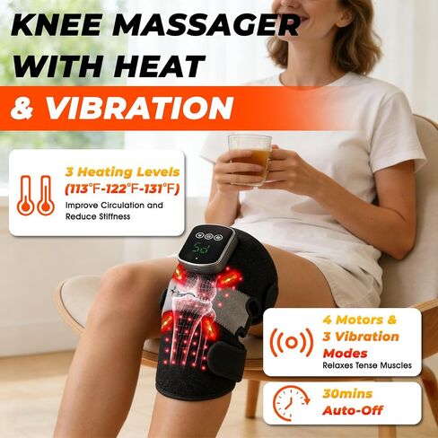 Knee Massager with Heat and Red Light Therapy, FSA Eligible HSA Approved 5000mAh Cordless Knee Massager for Knee Pain Relief, 60 LEDs Near Infrared Knee Brace, Portable Knee Wrap for Joint/Calf/Elbow in Saudi Arabia