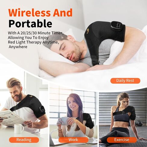 Seenew Red Light Therapy for Shoulder with Heat Massage, Portable Heated Shoulder Pad with Rechargeable Controller, Red Light Therapy Wrap with 216 Beads 660nm & 850nm for Men and Women in Saudi Arabia