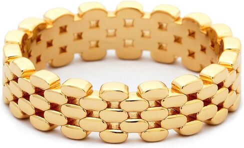 STORYJEWELLERY خواتم مطلية بالذهب للنساء، حلقة سلسلة، حلقة ربط شبكية، خواتم زفاف مطلية بالذهب عيار 18 قيراط للنساء in Kuwait