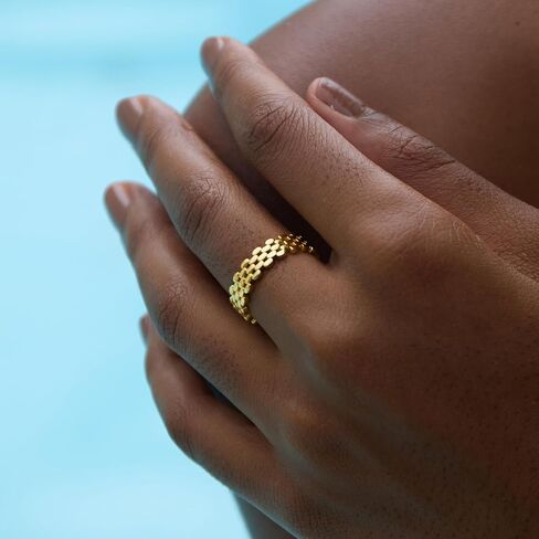 STORYJEWELLERY خواتم مطلية بالذهب للنساء، حلقة سلسلة، حلقة ربط شبكية، خواتم زفاف مطلية بالذهب عيار 18 قيراط للنساء in Kuwait