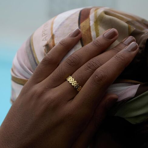 STORYJEWELLERY خواتم مطلية بالذهب للنساء، حلقة سلسلة، حلقة ربط شبكية، خواتم زفاف مطلية بالذهب عيار 18 قيراط للنساء in Kuwait