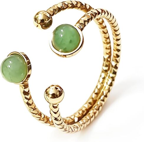 Gold Green Aventurine Adjustable Ring, Green Stone Statement Ring for Women in Saudi Arabia