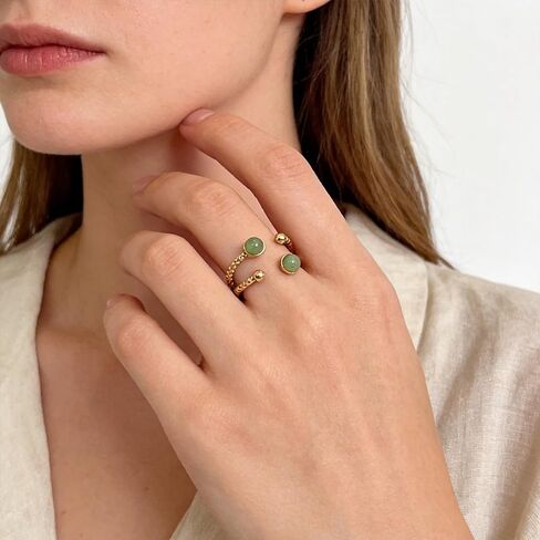 Gold Green Aventurine Adjustable Ring, Green Stone Statement Ring for Women in Saudi Arabia