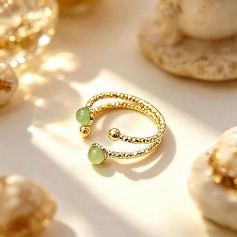 Gold Green Aventurine Adjustable Ring, Green Stone Statement Ring for Women in Saudi Arabia