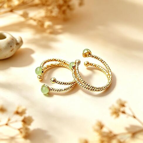 Gold Green Aventurine Adjustable Ring, Green Stone Statement Ring for Women in Saudi Arabia