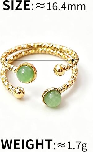 Gold Green Aventurine Adjustable Ring, Green Stone Statement Ring for Women in Saudi Arabia