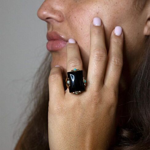 Barse Jewelry Prima Black Onyx Golden Statement Ring in Saudi Arabia