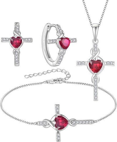 Infinity Cross Jewelry Set for Women Ruby Necklace & Earrings & Bracelet July Birthstone Jewelry in Kuwait