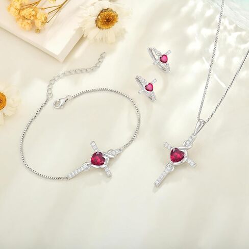 Infinity Cross Jewelry Set for Women Ruby Necklace & Earrings & Bracelet July Birthstone Jewelry in Kuwait