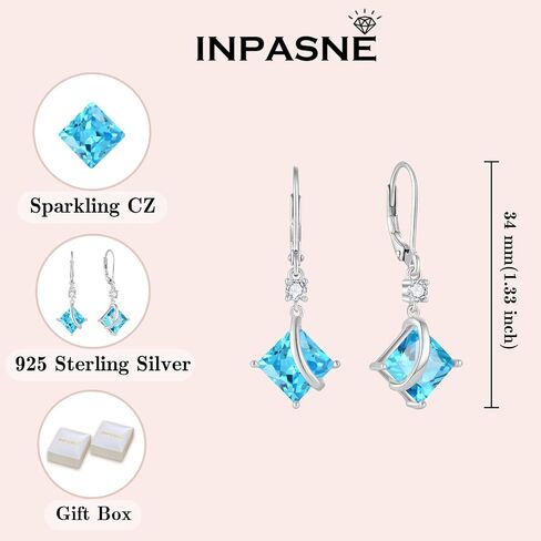 Square Princess Cut Necklace and Earrings Set 925 Sterling Silver Solitaire Aquamarine Jewelry Set for Women March Birthstone Jewelry for Mom Wife in Kuwait