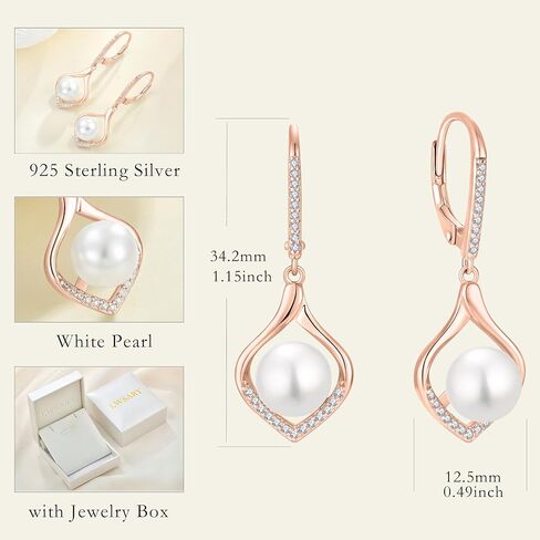 Pearl Jewelry Set for Women June Birthstone Earrings & Necklace 18K Rose Gold Plated Silver Jewelry for Her in Kuwait