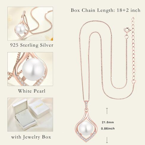Pearl Jewelry Set for Women June Birthstone Earrings & Necklace 18K Rose Gold Plated Silver Jewelry for Her in Kuwait