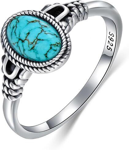 9x7mm Genuine Turquoise Rings for Women 925 Sterling Silver Native American Style Southwest Vintage Ring Jewelry for Her Wife Mom in Kuwait