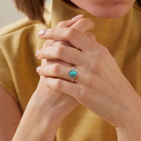 9x7mm Genuine Turquoise Rings for Women 925 Sterling Silver Native American Style Southwest Vintage Ring Jewelry for Her Wife Mom in Kuwait