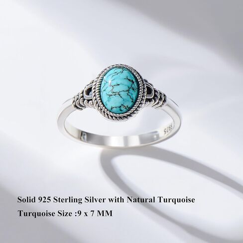 9x7mm Genuine Turquoise Rings for Women 925 Sterling Silver Native American Style Southwest Vintage Ring Jewelry for Her Wife Mom in Kuwait