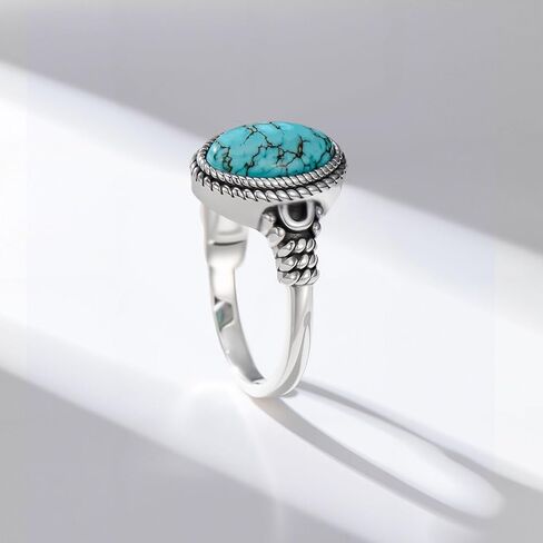 9x7mm Genuine Turquoise Rings for Women 925 Sterling Silver Native American Style Southwest Vintage Ring Jewelry for Her Wife Mom in Kuwait