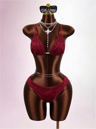 RoseSeek Women's 4 Piece Floral Lace Cheeky Bikini Set Beaded Triangle Swimsuit with Cover Up Summer Outfits in Kuwait
