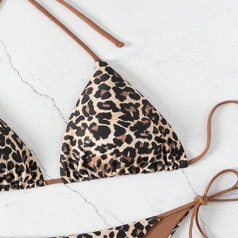 Women's Leopard Print Bikini Sets Halter Triangle Tie Side Two Piece Swimsuit Bathing Suits in Kuwait