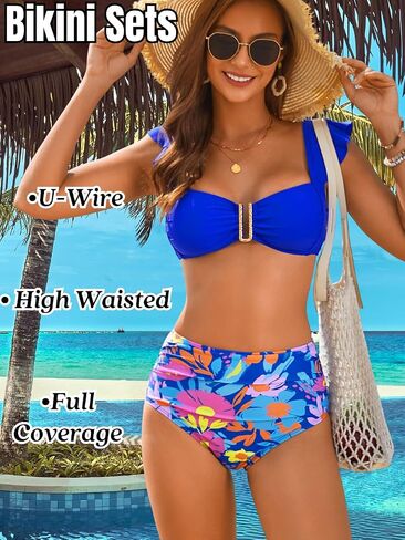 ShawGobow U Wire Ruffle Bikini Sets,Cute Floral High Waisted Bikinis for Women,2 Piece Swimsuits Resort Beach Pool in Kuwait