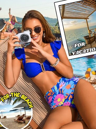ShawGobow U Wire Ruffle Bikini Sets,Cute Floral High Waisted Bikinis for Women,2 Piece Swimsuits Resort Beach Pool in Kuwait