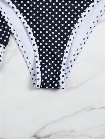 بدلة استحمام نسائية من MakeMeChic مكونة من 3 قطع منقطة ورسن بدون ظهر طقم بيكيني تنورة لتغطية التنورة in Kuwait