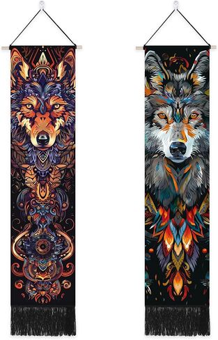 Umootek 2Pcs Dog Long Tapestry Wall Hanging for Men Boys Bedroom Poster Hanger Wooden Frame for Living Room Wall Decor Aesthetic Art Patterned for Bedroom, Living room, Sitting Room Decor(12.8x51 in) in Saudi Arabia