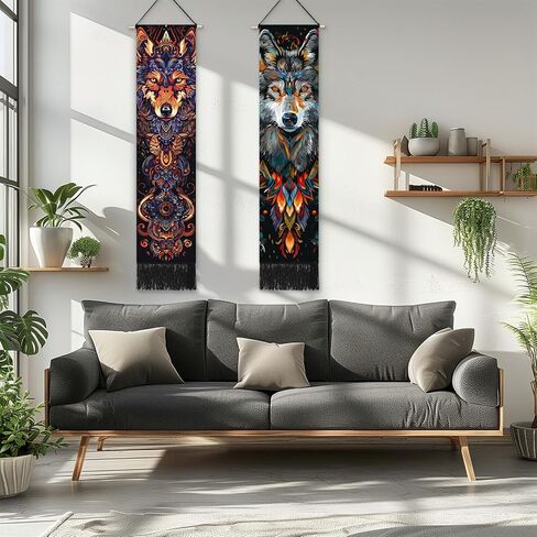 Umootek 2Pcs Dog Long Tapestry Wall Hanging for Men Boys Bedroom Poster Hanger Wooden Frame for Living Room Wall Decor Aesthetic Art Patterned for Bedroom, Living room, Sitting Room Decor(12.8x51 in) in Saudi Arabia