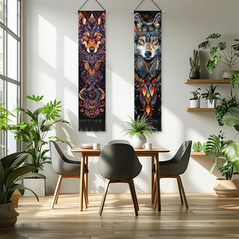 Umootek 2Pcs Dog Long Tapestry Wall Hanging for Men Boys Bedroom Poster Hanger Wooden Frame for Living Room Wall Decor Aesthetic Art Patterned for Bedroom, Living room, Sitting Room Decor(12.8x51 in) in Saudi Arabia