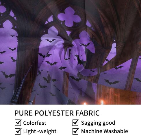 Hwsuiairt Spooky Gothic Window Halloween Tapestry - Purple Night Sky with Flying Bats, Candelabras, Candles & Rose Petals, Haunted Castle Wall Art for Bedroom, Dorm, Living Room - 90x60 inches in Saudi Arabia