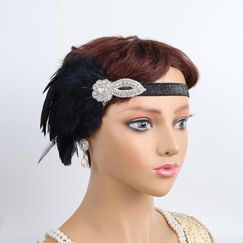1920s Flapper Accessories Sets Roaring 20s Gatsby Costume Accessories Set for Women (Black feather) in Saudi Arabia