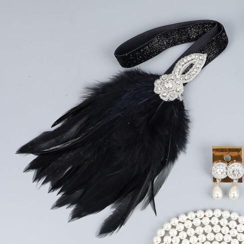 1920s Flapper Accessories Sets Roaring 20s Gatsby Costume Accessories Set for Women (Black feather) in Saudi Arabia