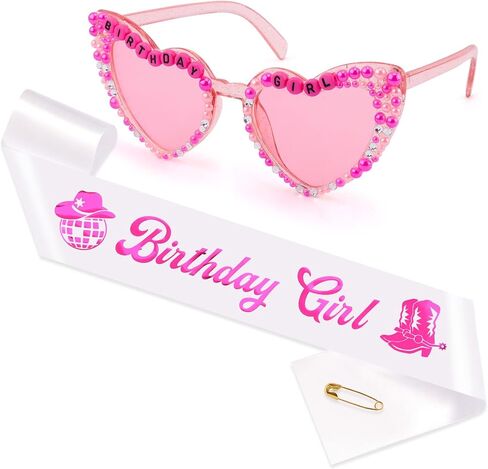 CUBACO Birthday Girl Sunglasses and Sash, Birthday Decorations for Women, Cowgirl Western Pink Disco Party Decorations Cowgirl Accessories for Women Gifts for Girls in Saudi Arabia