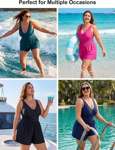 Smismivo Plus Size Swimsuits for Women One Piece Modest Swim Rompers Bathing Suit with Shorts and Pockets Swimwear 2026 in Kuwait
