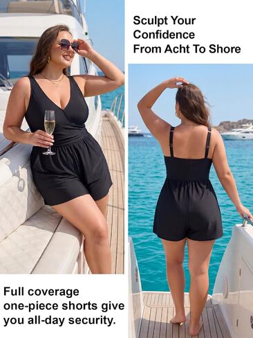 Smismivo Plus Size Swimsuits for Women One Piece Modest Swim Rompers Bathing Suit with Shorts and Pockets Swimwear 2026 in Kuwait