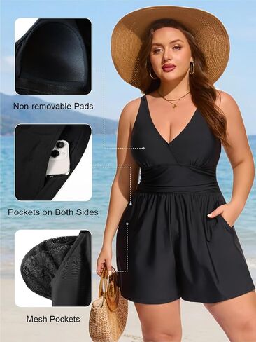 Smismivo Plus Size Swimsuits for Women One Piece Modest Swim Rompers Bathing Suit with Shorts and Pockets Swimwear 2026 in Kuwait