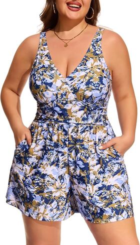 Smismivo Plus Size Swimsuits for Women One Piece Modest Swim Rompers Bathing Suit with Shorts and Pockets Swimwear 2026 in Kuwait