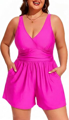 Smismivo Plus Size Swimsuits for Women One Piece Modest Swim Rompers Bathing Suit with Shorts and Pockets Swimwear 2026 in Kuwait