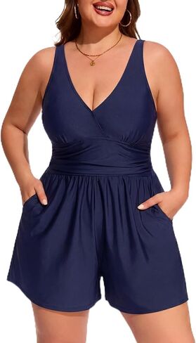 Smismivo Plus Size Swimsuits for Women One Piece Modest Swim Rompers Bathing Suit with Shorts and Pockets Swimwear 2026 in Kuwait