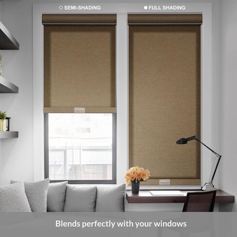 Boolegon Light Filtering Roller Shades for Indoor Windows, Pull Down Roller Blinds Cordless, Linen Fabric, Thermal Insulated UV Protection Shades for Home Bedroom Office Door, Beige, Custom Size in Saudi Arabia