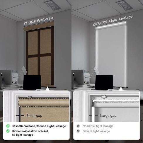Boolegon Light Filtering Roller Shades for Indoor Windows, Pull Down Roller Blinds Cordless, Linen Fabric, Thermal Insulated UV Protection Shades for Home Bedroom Office Door, Beige, Custom Size in Saudi Arabia